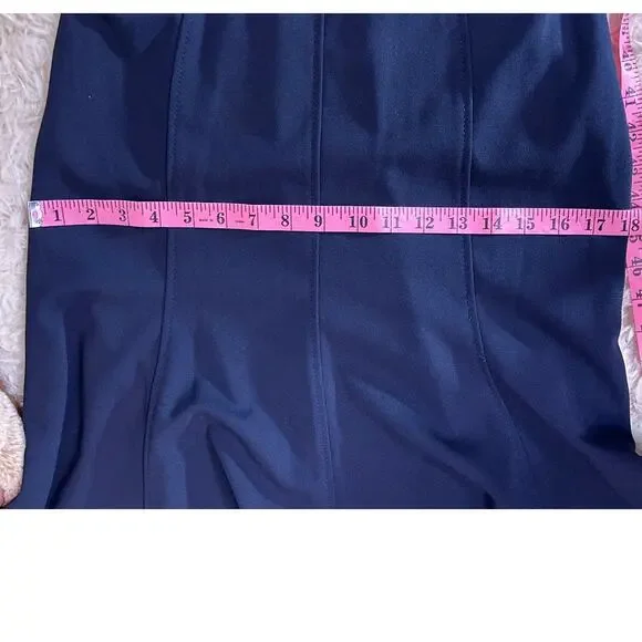 Calvin Klein Women's Sz 6 Navy Scuba Crepe 3/4 Sleeve Flounce Skirt Dress #0548 - Picture 11 of 11